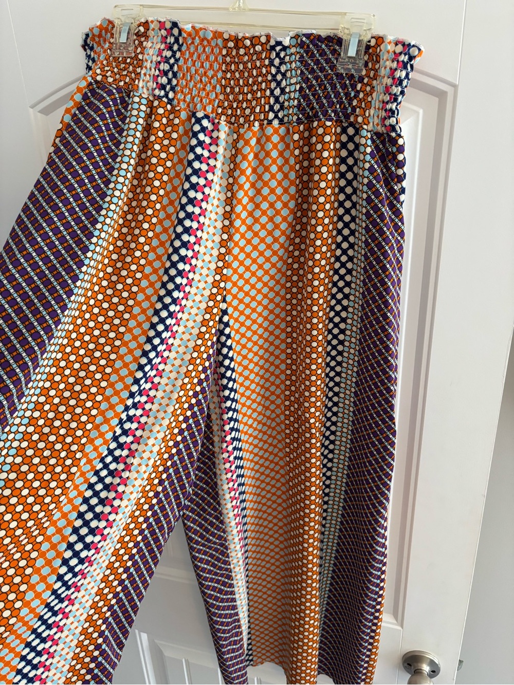 Wide-Leg Polka Dot Stripe Pants - Orange & Navy